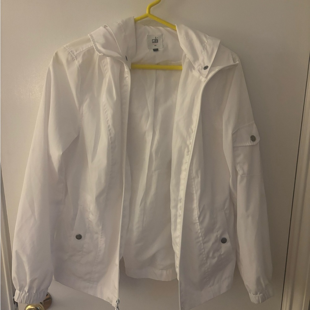 CAbi White Hooded Utility Jacket with Snap Pockets